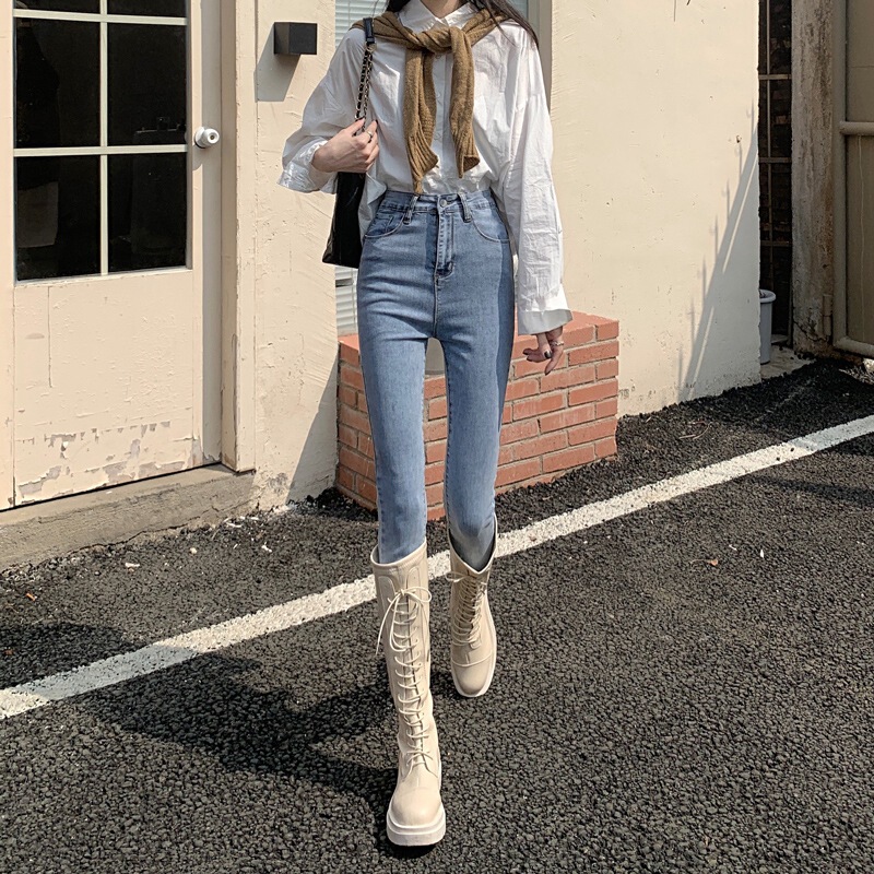 Light-colored Jeans Women's 2022 Spring New High-waisted Korean-style Slim-fit Tight Stretch All-match Pencil Pants