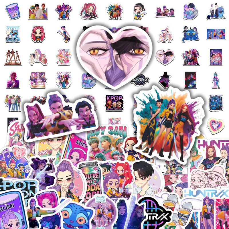 90 Pieces of K-Pop Demon-Hunting Girl Group Notebook Stickers Cartoon Creative Notebook Decoration Stickers Cross-Border Wholesale Pvc