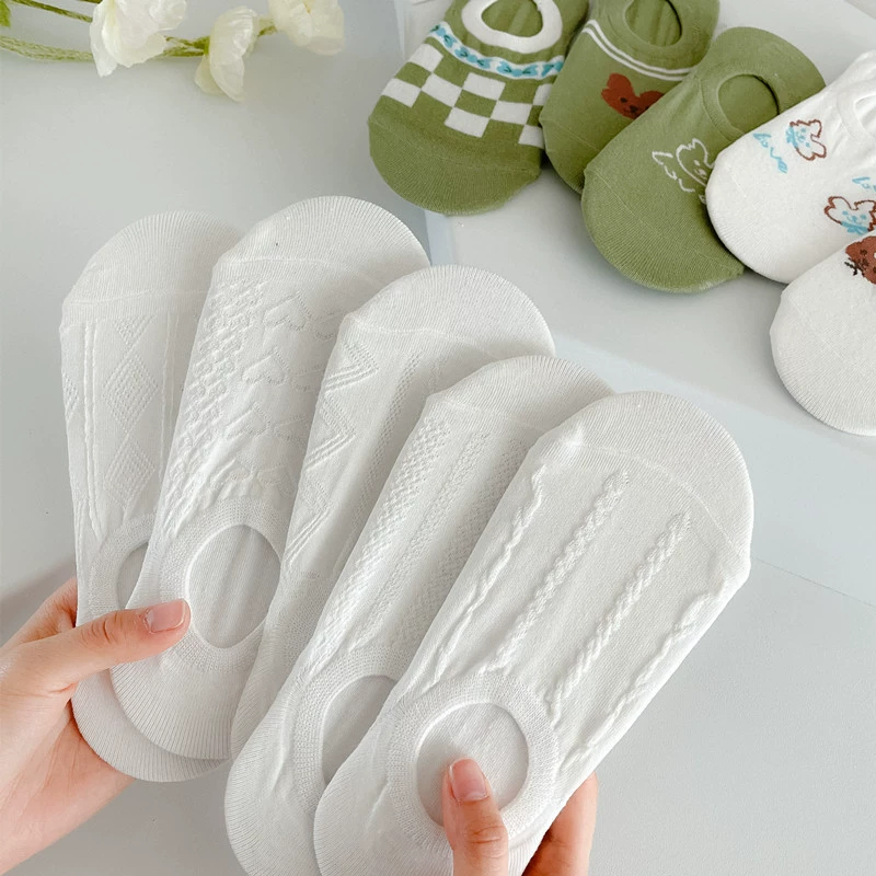 Invisible low‑cut summer thin socks, tide style, white and patterned designs, lightweight 0.02 kg
