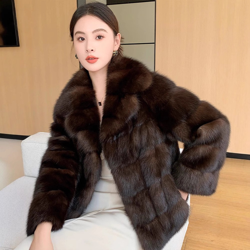 2024 New Sable High-grade Middle Ancient Mink Hair Jacket Texture Autumn and Winter Thickened Warm Fashion Cut Groove Artificial Hair 2024 New Sable High-grade Middle Ancient Mink Hair Jacket Texture Autumn and Winter Thickened Warm Fashion Cut Groove Artificial Hair