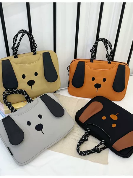 Portable, fleece-lined, shockproof laptop bag with a cartoon design, featuring colorful painted leather and a waterproof storage compartment