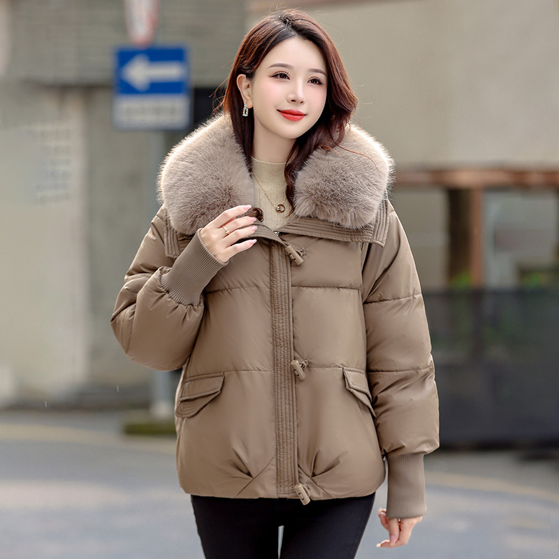Comercio exterior corto de pluma de algodón para mujeres 2024 invierno nueva moda suelta Meirade cuello de pelo grueso abrigo cálido image 9