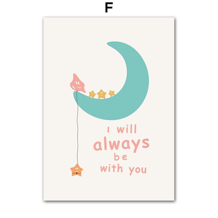 Modernes minimalistisches Kinderzimmer-Cartoon-Leinwandbild mit inspirierenden Zitaten zu Sonne, Mond und Regenbogen – ideal für Babyzimmer._voghion.com