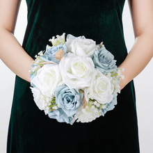 蓝白色新娘伴娘手捧花手腕胸花套装婚庆仿真花束海洋主题婚礼花束