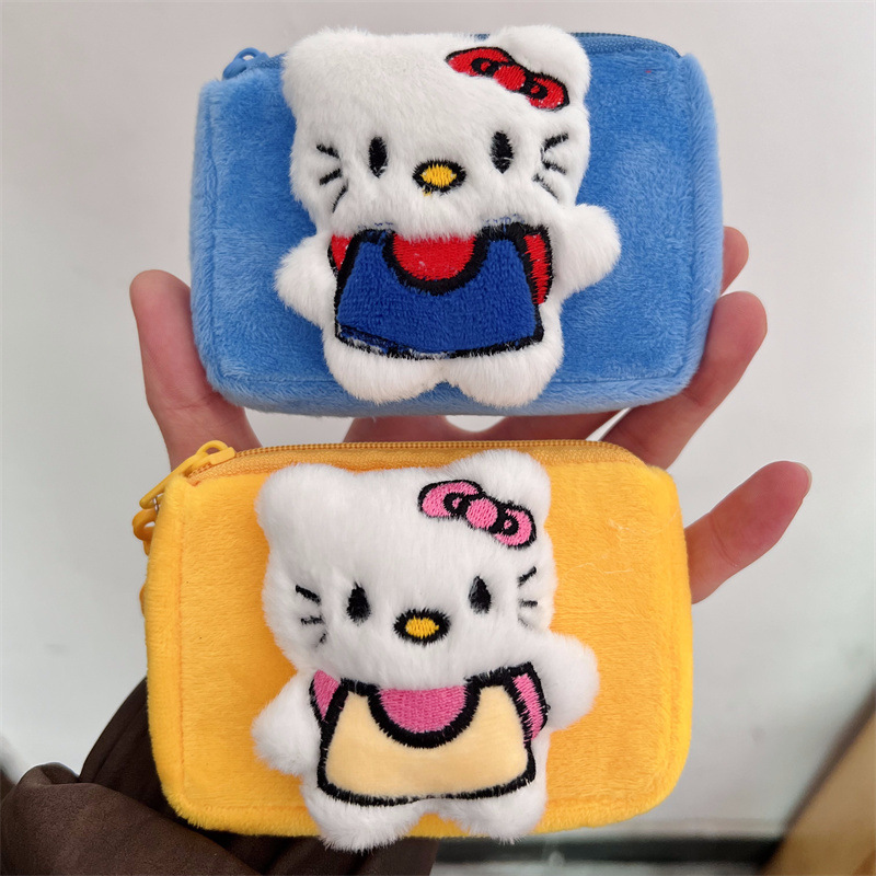 Cute Kt Cat Square Plush Coin Purse Portable Carry-On Bank Card Bag Can Be Hung on the Bag Mini Bag Cute Kt Cat Square Plush Coin Purse Portable Carry-On Bank Card Bag Can Be Hung on the Bag Mini Bag