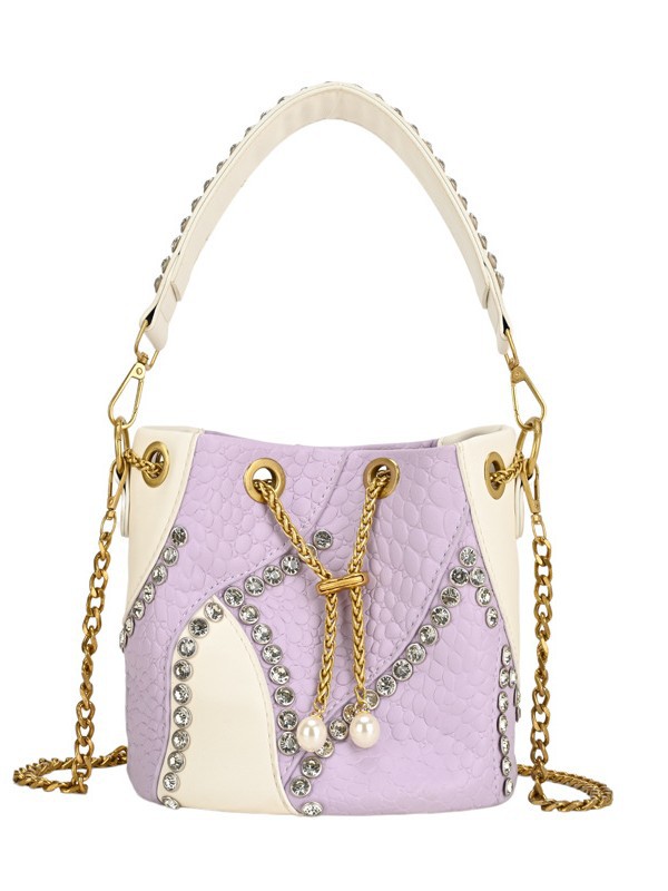 Bolso de cubo de comercio exterior mujer 2026 nuevo nicho transfronterizo ligero de lujo empalmado cadena de diamantes bolso de hombro