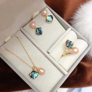 블랙 쉘 핑크 진주 세트