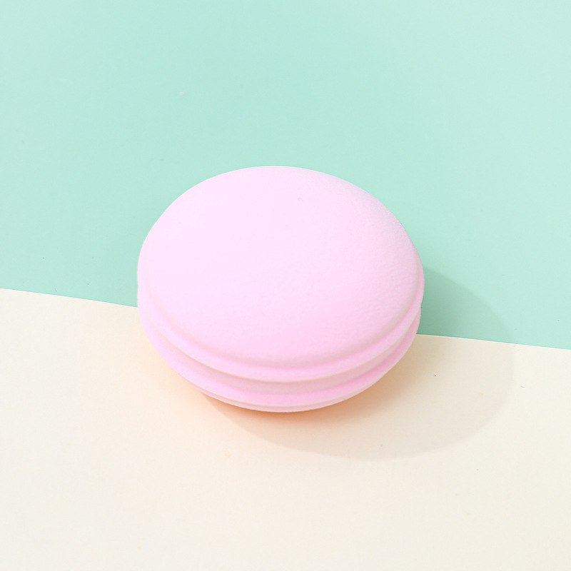 Polvo de macarrón transfronterizo, esponja de maquillaje redonda personalizada, esponja de maquillaje, huevo de maquillaje super suave, no comer polvo, seco y húmedo, doble uso