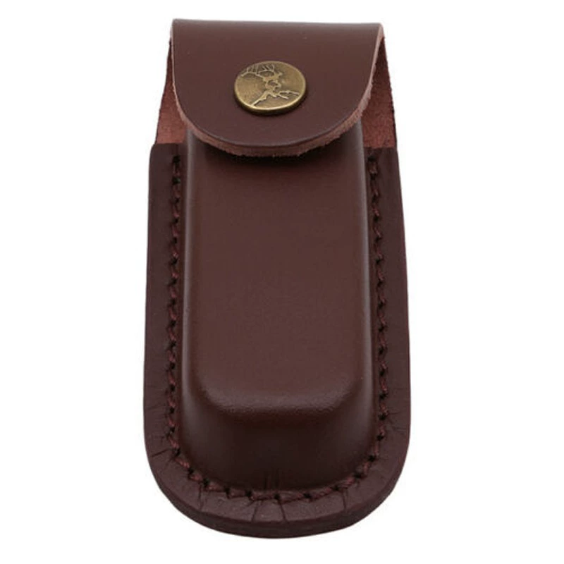 Coffee leather pocket knife, travel protective case, cowhide