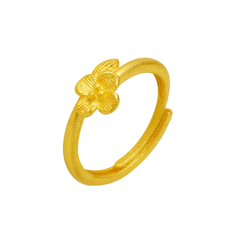 Nuevo anillo de oro de arena no se desvanece durante mucho tiempo diseño de nicho flor anillo de cola abierta estilo étnico joyería de oro de imitación de cobre