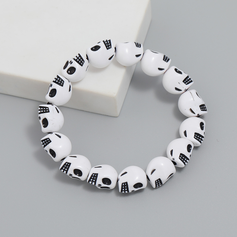 personality skull head bracelet retro ghost head beaded bracelet Halloween new jewelry