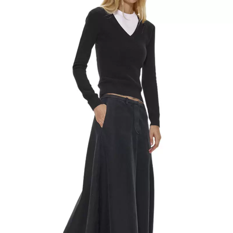 现货alrigh多色纯色V领紧身打底毛衣小众感时尚V领修身显瘦上衣秋