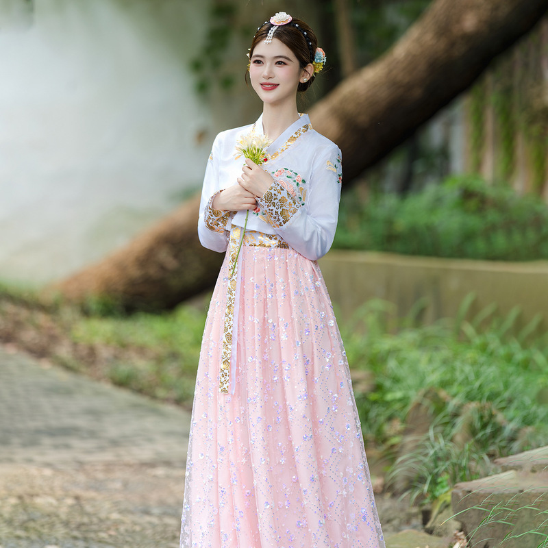 Korean traditional women's court wedding embroidered Hanbok, Korean ethnic costume, ancient costume for dance performances