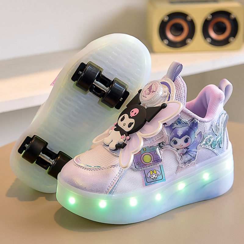 Little Girl Cartoon Heelys Four-Wheel Charging Luminous Toy Roller Skates Kidsren's Sports Eight-Wheel Skates for Girls