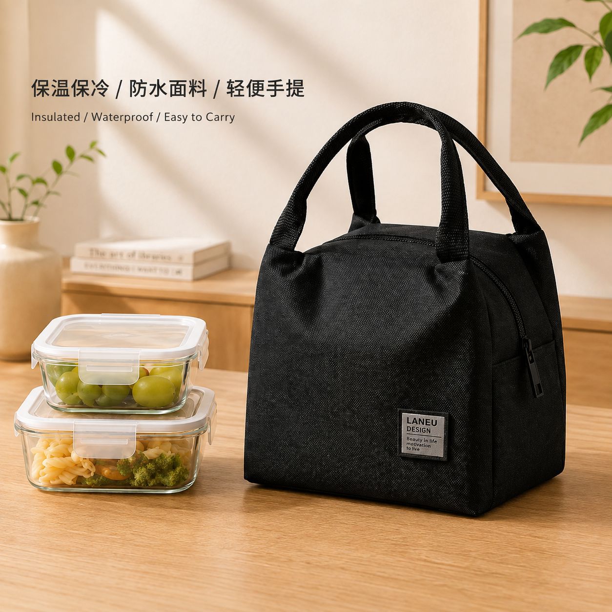 Handheld waterproof lunch box bag with zipper