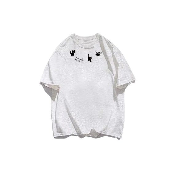 Heavy 100% Cotton American Style Trendy Brand Kitten Printed Short-sleeved T-shirt Women's Summer Loose All-match Half-sleeved Top for Men