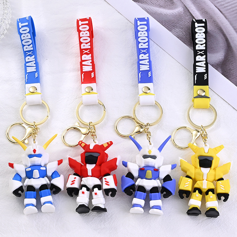Mini Mecha Warrior Keychain Anime Soft Plastic Gundam Key Pendant Couple Transformers Keychain Wholesale