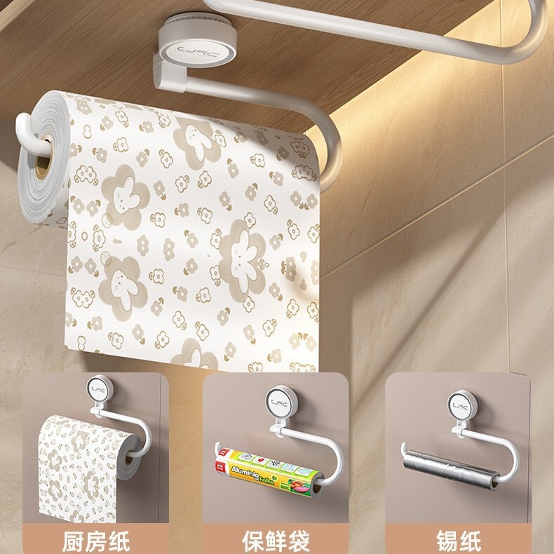 台所吸盤ロール紙ホルダー雑巾ラップ収納棚真空吸着穴なし家庭用トイレティッシュホルダー|undefined