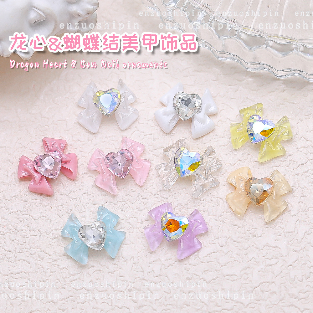 Mixed nail decoration with bow