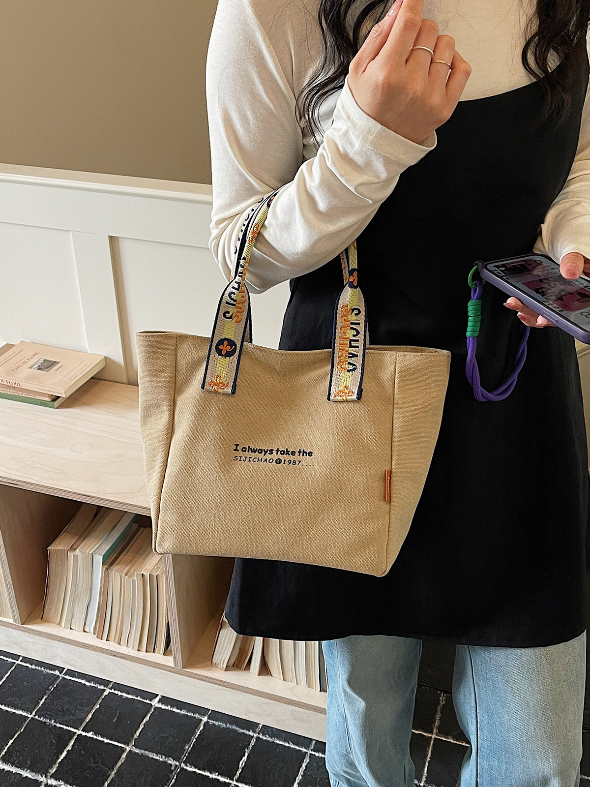 Bolso de lona de gran capacidad para mujeres 2026 verano nuevo bolso de mano ligero y simple para viajar bolso de ocio bolso de mamá