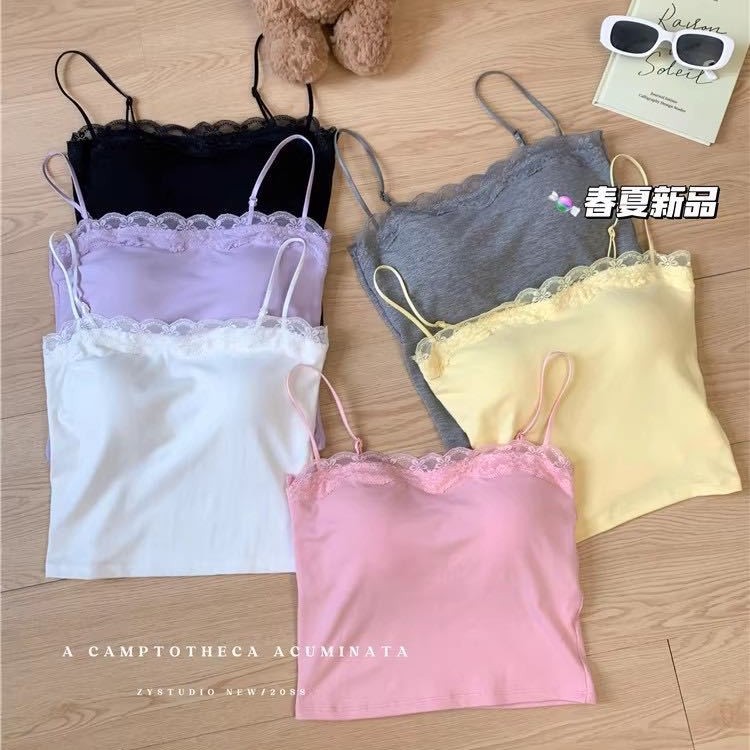 10110 # Sexy Hot Girl Lace Splicing Vest with Integrated Breast Pad, Pure Lust Style Inner Wear and Outer Wear Suspenders for Women