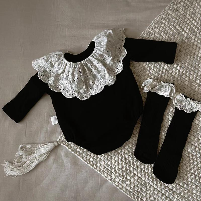 Korean-style Baby Autumn Jumpsuit Lace Lace Collar Baby Bag Fart Clothes 2024 New Baby Climbing Clothes Autumn Clothes