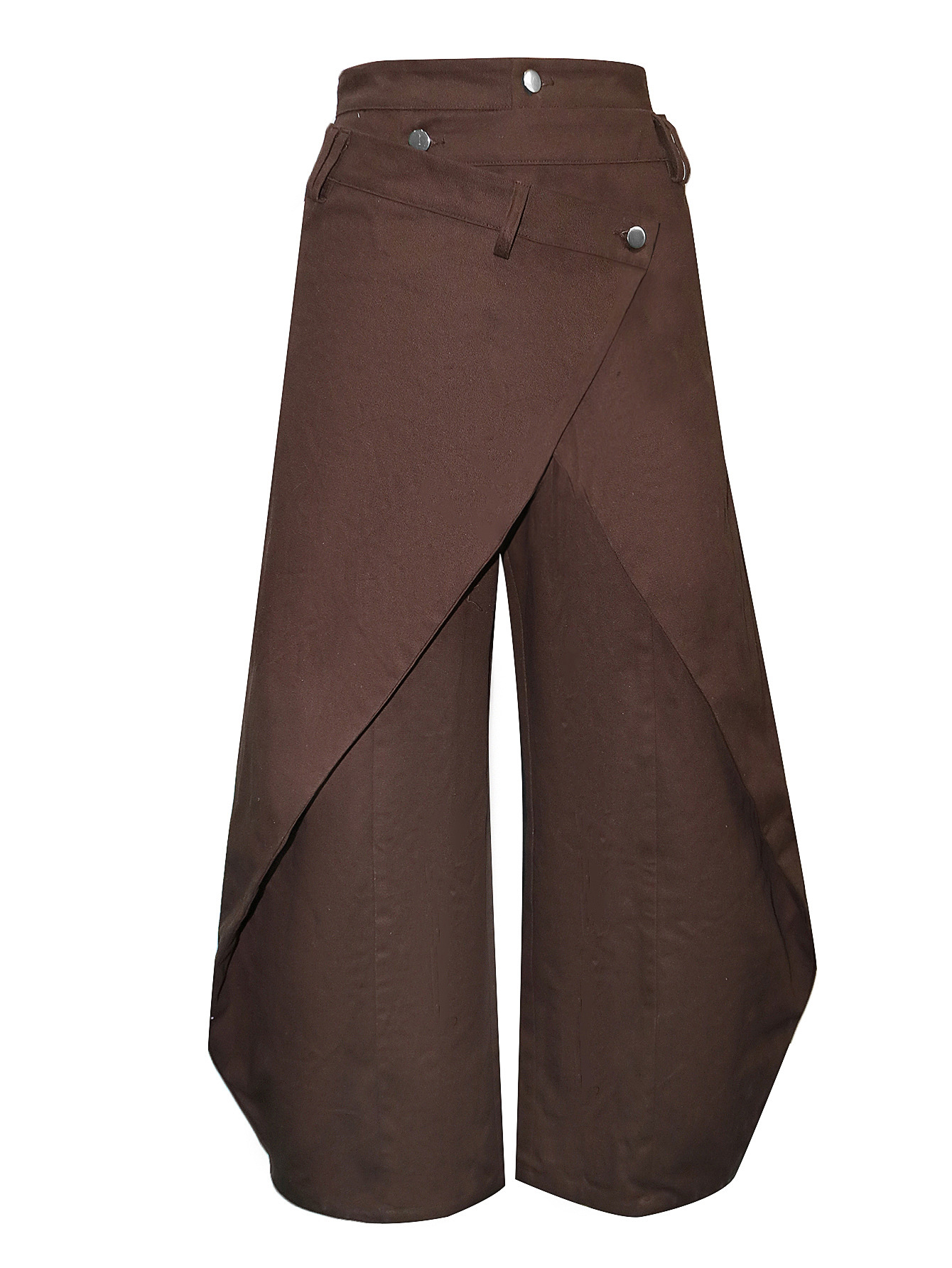 Women's Clothing Retro High-Waisted Wide Leg Pants Irregular Crossover Metal Buckle Slimming Flowing Trousers For Women Hot Girl Style_mkmklike.com
