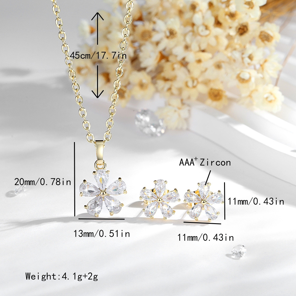 Transfronterizo hermoso colgante de flores set 14K cobre electrodeposición incrustado zircon clima collar de clavículao o collar image 5