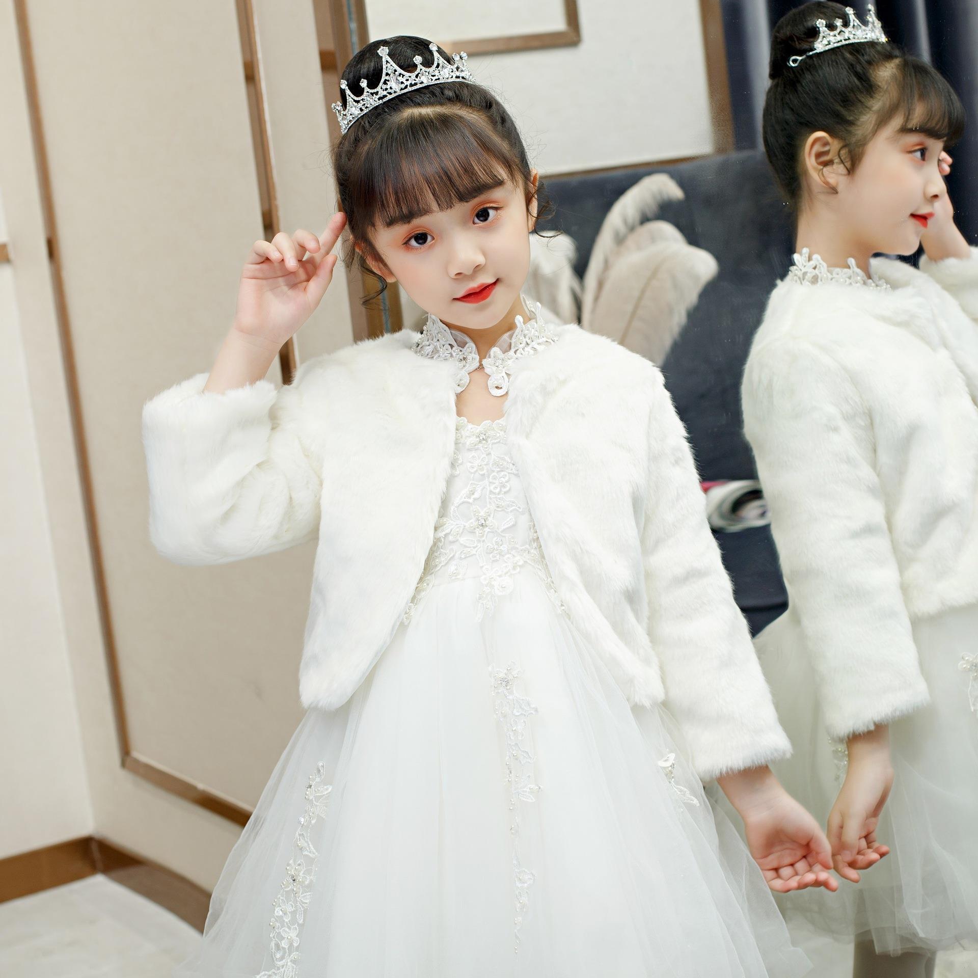 Capa para niños, vestido de princesa de felpa, abrigo de manga larga para salir en otoño e invierno, chal de piel cálido para niña de flores