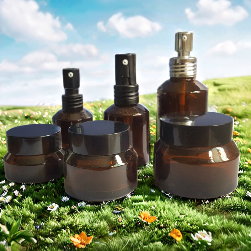 厂家现货供应50ml斜肩棕色玻璃膏霜瓶  化妆品玻璃瓶