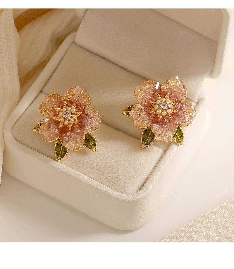 14g Weight Artificial Pearls, Crystal Inlay Material Ear Studs Classification 1 Pair Sweet Flower Enamel Plating Inlay Copper Artificial Pearls Crystal 14k Gold Plated Ear Studs