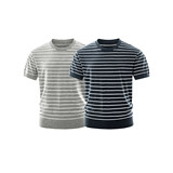 ZY8103T-D老钱风条纹圆领针织短袖通勤百搭夏季时尚简约T恤，男装针织衫/毛衣，星座614