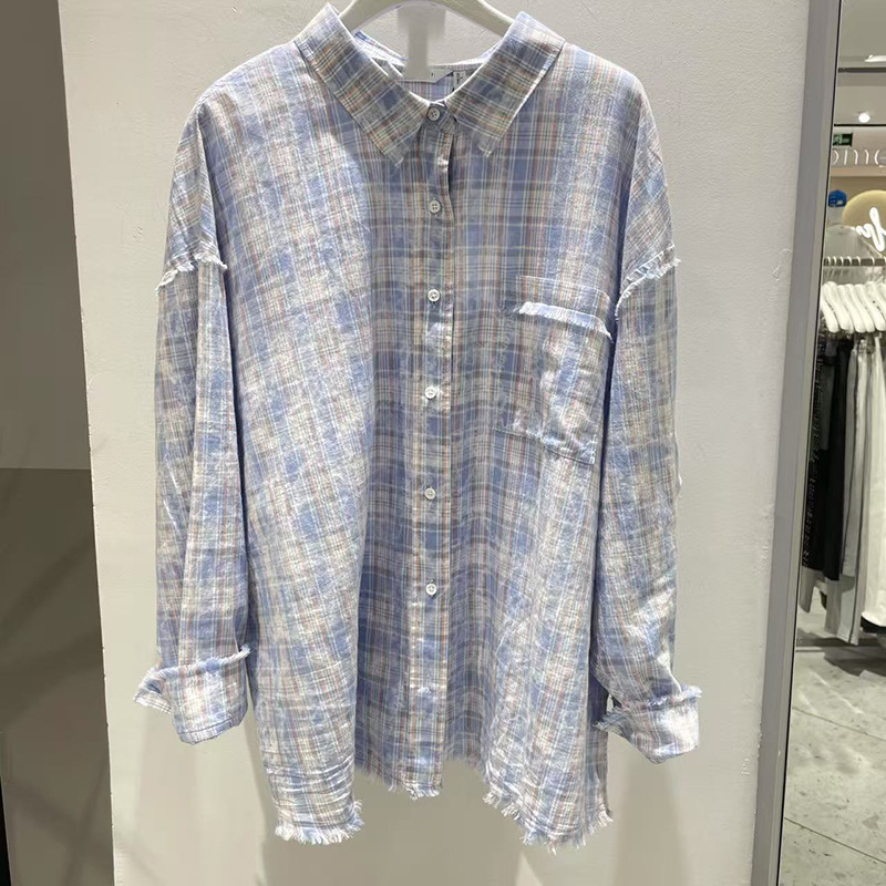 2025夏の新型婦人服のゆったりとしたカジュアルな格子縞の長袖シャツの上着4g 5120921 4g 5120922|undefined