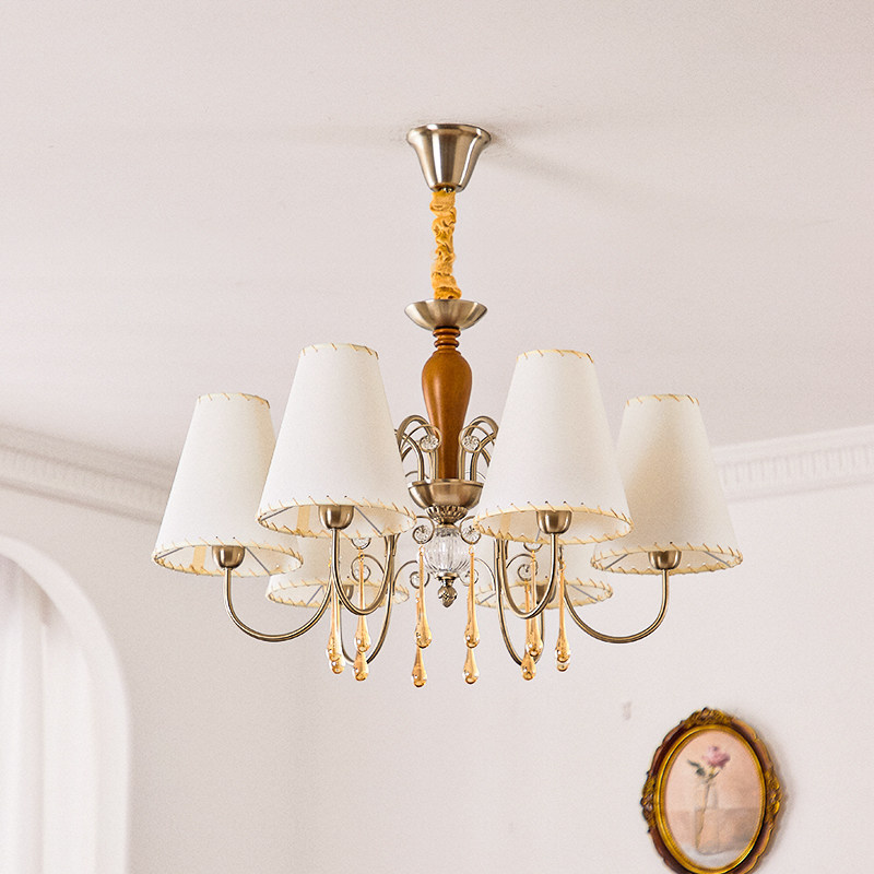 Vintage-style solid wood living room chandelier with French fabric lampshade, water drop lamp, American retro bedroom crystal lamp casagd Vintage-style solid wood living room chandelier with French fabric lampshade, water drop lamp, American retro bedroom crystal lamp casagd