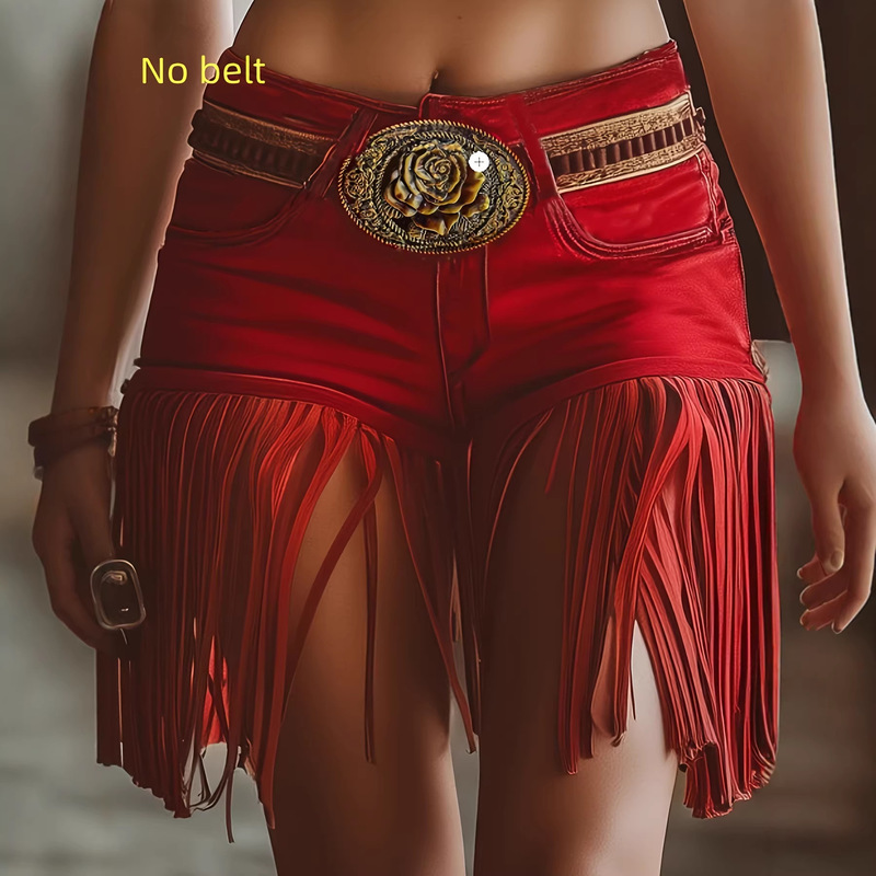 Cross-Border Amazon European and American Fashion Sexy Hip-Hugging Tassel Straight-Leg Stretch Shorts Cross-Border Amazon European and American Fashion Sexy Hip-Hugging Tassel Straight-Leg Stretch Shorts