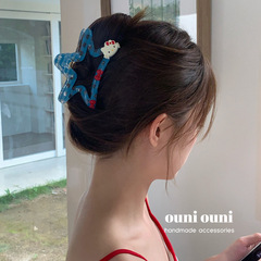 韓国ブルーチェック柄スターグリッパー漫画 KT ヘアグリッパーヘアピン後頭部サメクリップヘアアクセサリー 2025 新スタイル