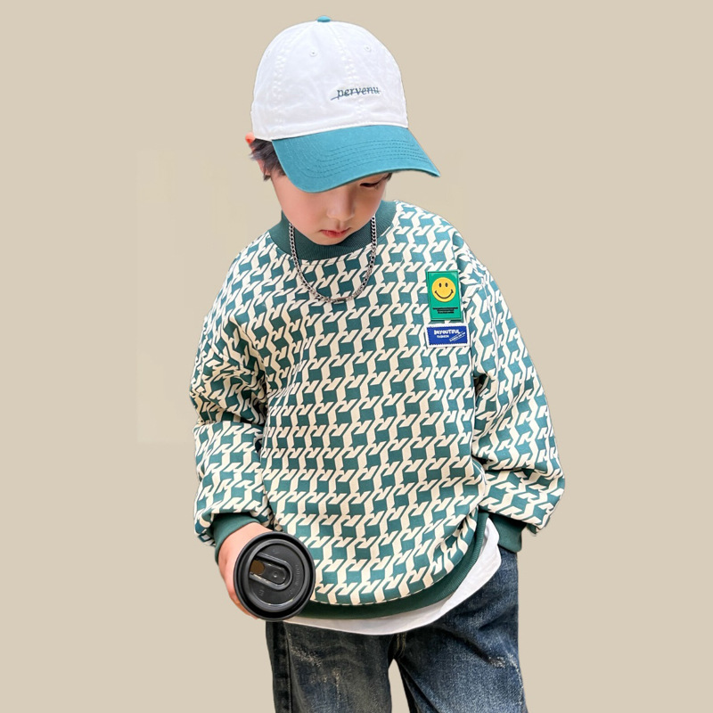 Jungen Pullover Hoodie 2024 Neuer Stil Trendy Frühling Herbst Base Shirt Explosive Street Mitte Große Kinder Top Robust_voghion.com