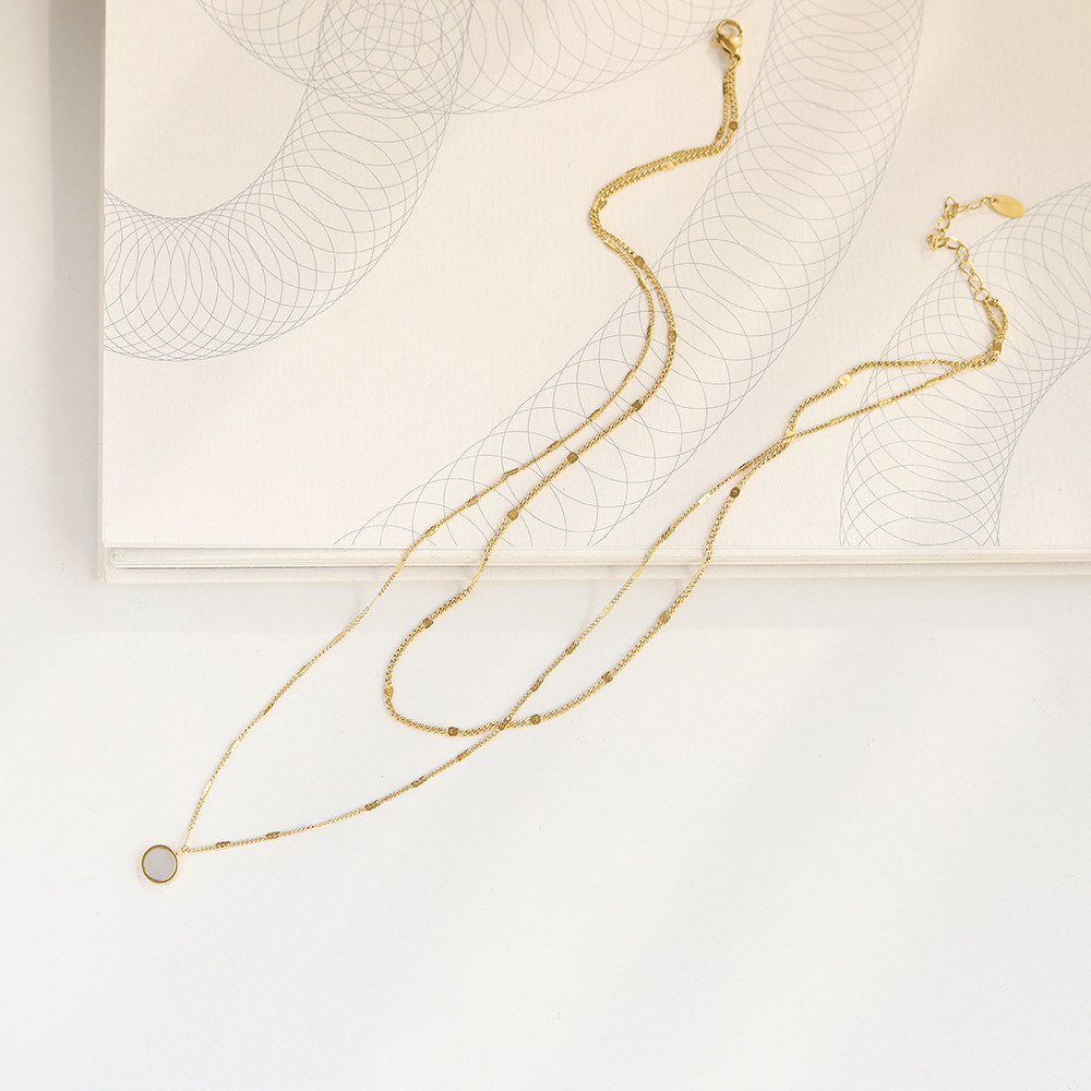 Fashion Round Titanium Steel Inlay Shell Layered Necklaces 1 Piece