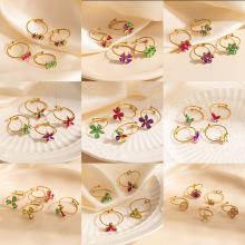 跨境不锈钢蝴蝶锆石钛钢戒指女轻奢精致花瓣手饰时尚气质百搭饰品