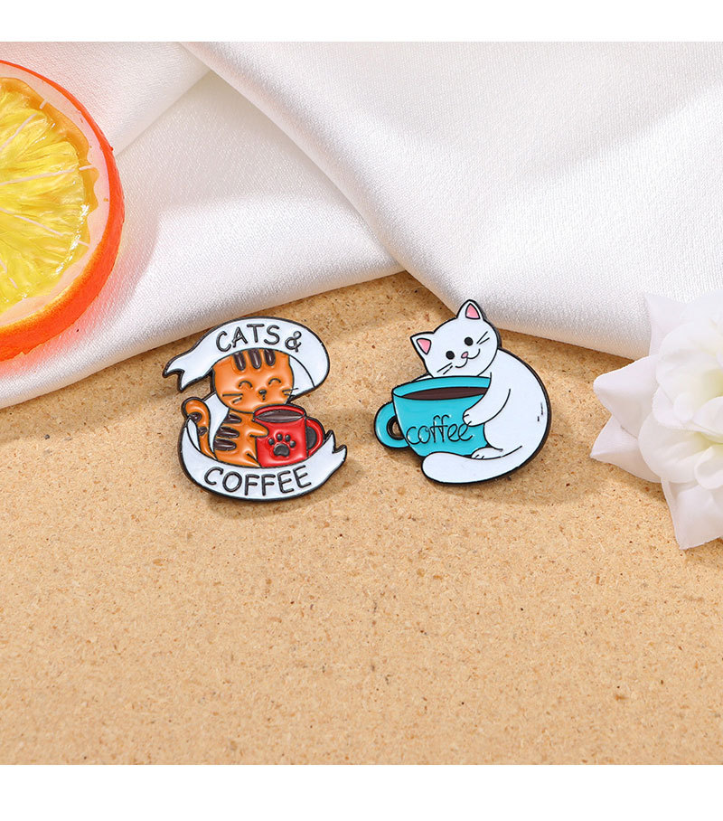 Coffee Cup, Letter, Cat Pattern Cute Modern Style Pin Coffee Cup Letter Cat Alloy Enamel Unisex Brooches
