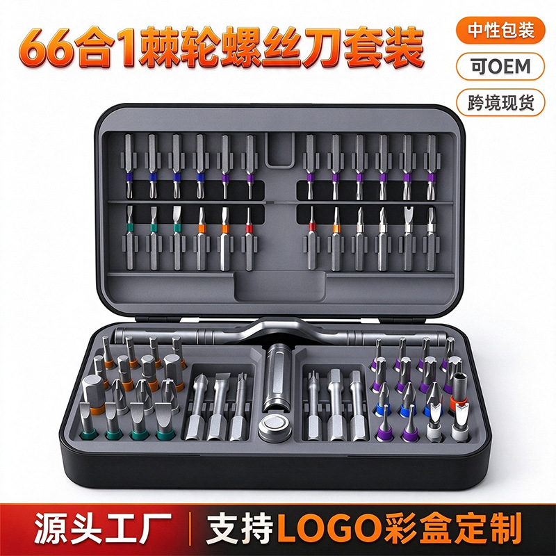 66-in-1 Ratchet Screwdriver Set S2 Alloy Steel Bits Bidirectional Ratchet Precision Repair Tools Cross-Border Oem