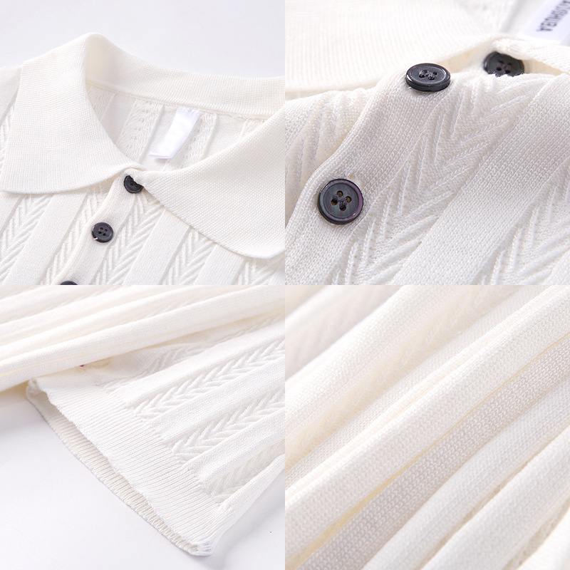 Polo camiseta de punto camiseta de manga corta hombre hueso de pescado estampado antiguo viento delgado camiseta de hielo seda de verano fábrica transfronteriza al por mayor