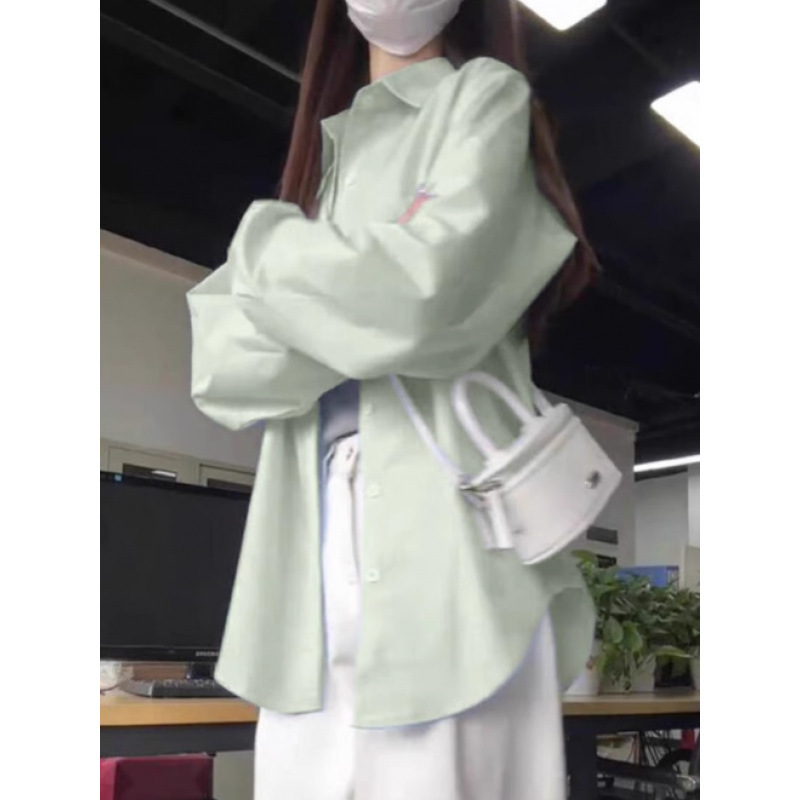 Light Luxury High-grade Pure Cotton Shoulder Shirt 2024 Autumn and Winter Loose All-match Slimming Shirt Long-sleeved Top Trendy Outer Wear Light Luxury High-grade Pure Cotton Shoulder Shirt 2024 Autumn and Winter Loose All-match Slimming Shirt Long-sleeved Top Trendy Outer Wear