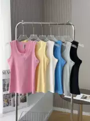 Luo Jia Women's Summer Vest Classic Chest Logo Embroidery Stretchy Fitted Tank Top