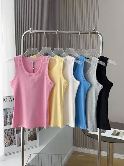 Luo Jia Women's Summer Vest Classic Chest Logo Embroidery Stretchy Fitted Tank Top