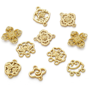 14K gold-plated alloy double hanging peony and lotus accessories ancient style hairpin earrings handmade diy homemade jewelry materials