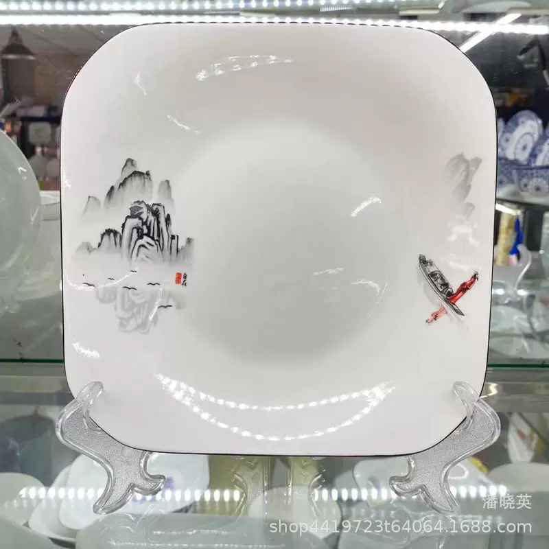 Серебровидная квадратная фарфоровая тарелка оптом 8,5 дюйма Ruyi Диск Золотая палочка Цветок Белая посуда для кухни Фуд Фуд Найти Микроволновка Мебель