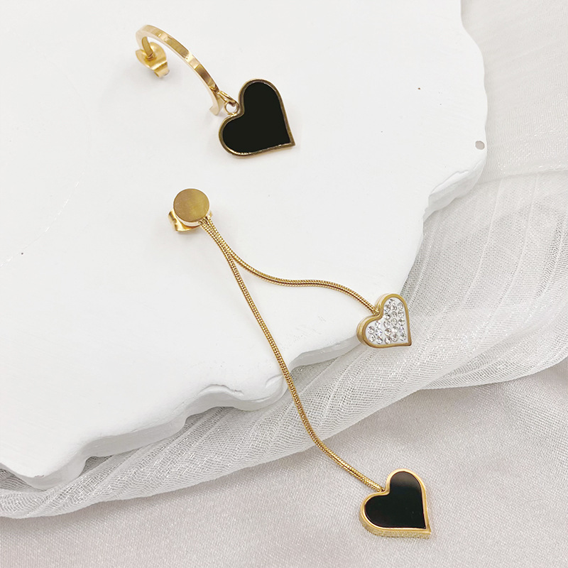 Fashion Heart Shape Stainless Steel Plating Inlay Rhinestones Shell Drop Earrings 1 Pair