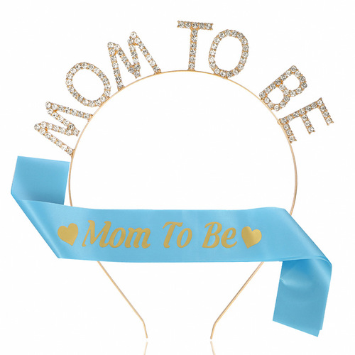Mother-to-be headdress and ribbon set MOM TO BE hairband crystal headband belt etiquette belt