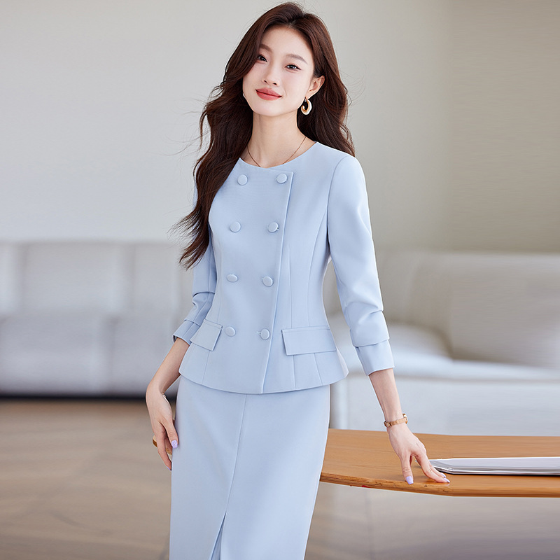 High-end Blue Suit Dress Women's Small Fragrant Style Elegant Socialite High-end Professional Host Dress Work Clothes